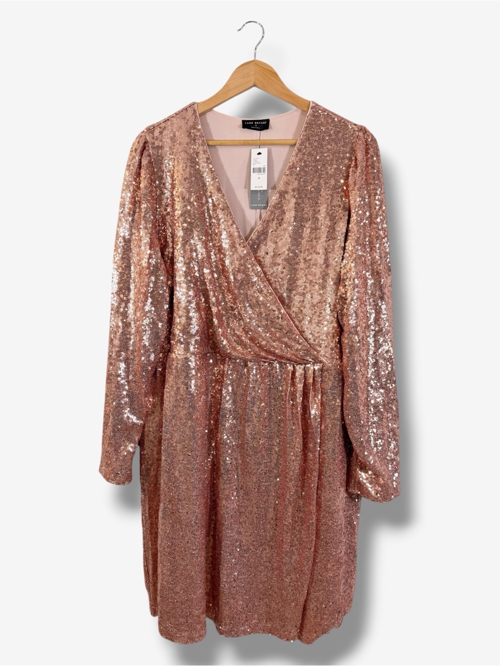 Lane Bryant Size 20 NWT Rose Gold Sequin Wrap Dress Long Sleeve Party